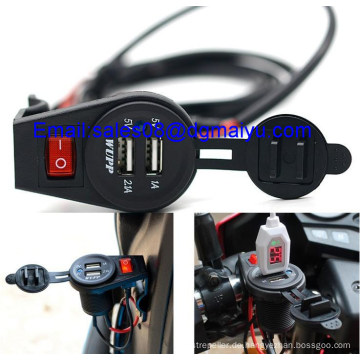 Neuestes 5V 2.1A Motorrad Mobiles Wasserdichtes Dual-USB-Netzteil-Port-Ladegerät mit Schaltersteuerung